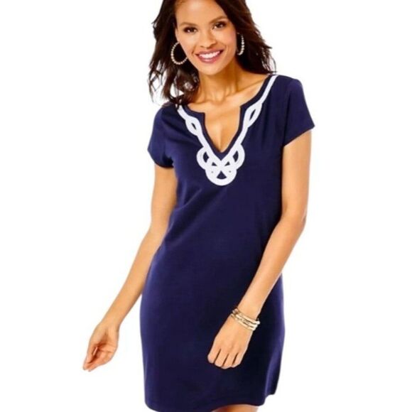 Lilly Pulitzer Small Brewster Navy Blue Pima Cotton Shift Mini Dress - Picture 1 of 6